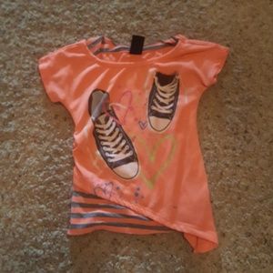 Girls cute neon pink and grey tennis shoes shirt